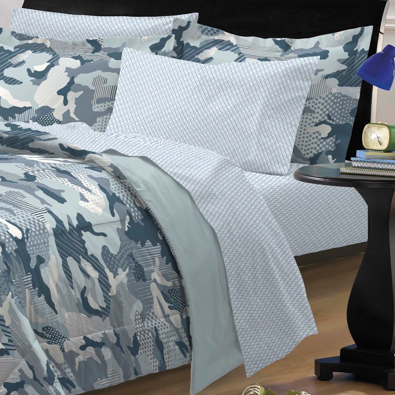 NEW Geo Camo Steel Blue Gray Camouflage Bedding Kid Comforter Sheet Set